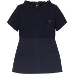 Marineblaue Bestickte Tommy Hilfiger Mini Stehkragen Bestickte Kinderkleider aus Jersey für Mädchen Größe 74 