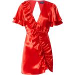 Reduzierte Rote Unifarbene Dorothy Perkins Mini V-Ausschnitt Kurze Abendkleider mit Volants aus Satin für Damen Größe S Große Größen 