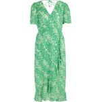 Reduzierte Grüne Blumenmuster Halblangärmelige Wallis V-Ausschnitt Freizeitkleider mit Volants für Damen Größe S Petite 