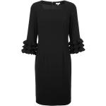 Schwarze Unifarbene Langärmelige Alba Moda Winterkleider mit Rüschen aus Kunstfaser für Damen Größe XS 