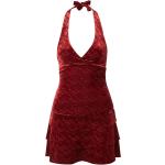 Rote Bestickte Ärmellose Shyx Mini V-Ausschnitt Neckholderkleider aus Samt für Damen Größe S Große Größen 