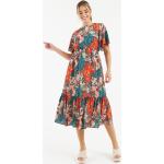 Orange Kurzärmelige Maxi Rundhals-Ausschnitt Sommerkleider für Damen Größe L 