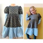 Hellblaue Gepunktete Langärmelige Gemusterte Kinderkleider aus Jersey für Mädchen 