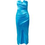 Reduzierte Hellblaue Unifarbene Ärmellose Wal G V-Ausschnitt Cocktailkleider mit Reißverschluss aus Satin enganliegend für Damen Größe S 