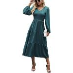 Reduzierte Grüne Elegante Langärmelige Abendkleider A-Linie Gesmokte für Damen Größe S für Partys 