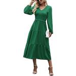 Reduzierte Grüne Elegante Langärmelige Abendkleider A-Linie Gesmokte für Damen Größe M für Partys 