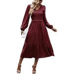 Reduzierte Rote Elegante Langärmelige Abendkleider A-Linie Gesmokte für Damen Übergrößen für Partys 