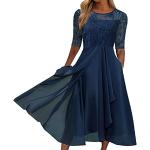 Blaue Casual Langärmelige Maxi V-Ausschnitt Kurze Abendkleider mit Rüschen aus Chiffon für Damen Übergrößen für Brautjungfern für den für den Sommer 