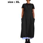 Schwarze Casual Ärmellose Plisseekleider aus Leinen für Damen Größe XL für Partys für den für den Sommer 