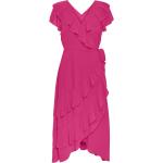 Reduzierte Pinke Y.A.S V-Ausschnitt Chiffon-Abendkleider mit Volants aus Chiffon für Damen Größe XS 