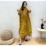 Gelbe Vintage Maxi Rollkragen Maxikleider mit Quasten aus Polyester Handwäsche für Damen Einheitsgröße 