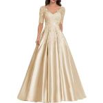 Elegante Kurzärmelige Maxi V-Ausschnitt Lange Abendkleider mit Reißverschluss aus Satin für Damen Größe XXL für Hochzeitsgäste 