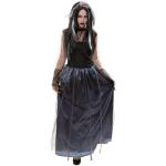 Schwarze Maxi Gothic-Kostüme aus Satin für Damen 
