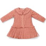 Pinke Langärmelige Kinderlangarmkleider mit Rüschen mit Knopf aus Baumwolle Größe 104 