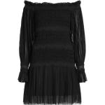 Reduzierte Schwarze Bestickte Langärmelige AllSaints Mini Schulterfreie Kurze Abendkleider aus Spitze für Damen Größe S 