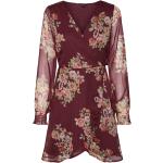 Reduzierte Bordeauxrote Blumenmuster Langärmelige Vero Moda Mini V-Ausschnitt Minikleider & kurze Kleider aus Polyester für Damen Größe L 