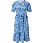 Reduzierte Blaue Gingham TCHIBO V-Ausschnitt Kleider A-Linie mit Blumenmotiv mit Volants für Damen Größe XS 