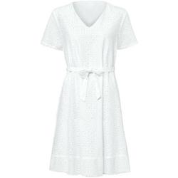 Weiße TCHIBO Bio V-Ausschnitt Kleider mit Lochstickerei für Damen für den Sommer 