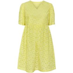 Gelbe TCHIBO Bio V-Ausschnitt Kleider mit Lochstickerei für Damen für den Winter 