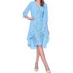 Hellblaue Business Kurzärmelige Schulterfreie Kurze Abendkleider mit Glitzer aus Tüll für Damen Größe L Große Größen für den für den Sommer 