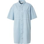 Reduzierte Hellblaue Unifarbene Halblangärmelige Roxy Pacific Mini Freizeitkleider aus Denim für Damen Größe S 