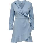 Reduzierte Hellblaue ONLY Mini V-Ausschnitt Minikleider & kurze Kleider mit Volants für Damen Größe XS Große Größen 