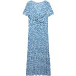 Blaue Blumenmuster Mango V-Ausschnitt Plisseekleider aus Polyester für Damen Größe XL Große Größen 