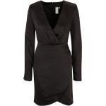 Reduzierte Schwarze Langärmelige Y.A.S Mini V-Ausschnitt Kurze Abendkleider mit Reißverschluss aus Satin für Damen Größe S 