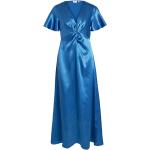 Reduzierte Blaue Vila Maxi V-Ausschnitt Lange Abendkleider mit Reißverschluss aus Satin für Damen Größe S Große Größen 