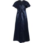 Reduzierte Marineblaue Unifarbene Vila Maxi V-Ausschnitt Lange Abendkleider mit Reißverschluss aus Satin für Damen Größe M Große Größen 
