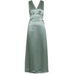 Pastellgrüne Ärmellose Vila Maxi V-Ausschnitt Lange Abendkleider mit Reißverschluss aus Satin für Damen Größe XS Große Größen 