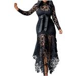 Schwarze Unifarbene Elegante Langärmelige V-Ausschnitt Ballkleider aus Baumwolle für Damen Übergrößen Große Größen 