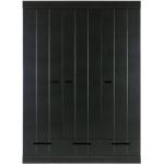 Schwarze Woood 3-türige Kleiderschränke lackiert aus Massivholz mit Schublade Breite 50-100cm, Höhe 100-150cm 