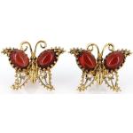 Goldene Antike Runde Schmetterling Ohrringe mit Insekten-Motiv aus Gold mit Granat für Damen 