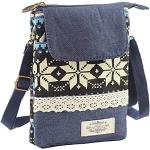 Blaue Gepunktete Ethno Messenger Bags & Kuriertaschen mit Reißverschluss mit Handyfach für Damen klein 