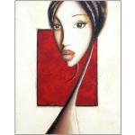 Kleines Bild, Rotes Originalbild, Afrikanerin, Portrait Frau Gesicht Kunst Malerei, Ethno Stil, Mischtechnik Bild Auf Leinwand