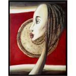 Kleines Originalbild in Rot, Afrikanerin, Ethno Frau Bild, Kunst Malerei, Originalgemälde, Michtechnik Leinwandbild, Stil