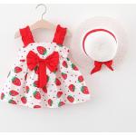 Rosa Blumenmuster Ärmellose Midi Kinderkleider A-Linie mit Reißverschluss aus Baumwollmischung für Babys für den für den Sommer 
