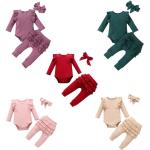 Unifarbene Langärmelige Langarm-Strampler aus Baumwolle für Babys 3-teilig für den für den Herbst 