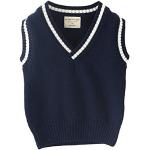 Dunkelblaue Unifarbene Ärmellose V-Ausschnitt V-Pullover für Kinder aus Baumwollmischung für Babys für den für den Winter 