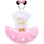 Rosa Gepunktete Elegante Kurzärmelige Die Wilden Kerle Gemusterte Kinderkleider mit Maus-Motiv aus Tüll für Babys 