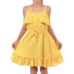 Gelbe Bestickte Ärmellose U-Boot-Ausschnitt Jerseykleider für Kinder mit Volants aus Jersey für Mädchen Größe 134 für den für den Sommer 