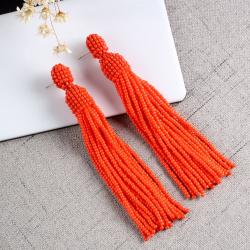 Knallige Orange Perlen Quasten Ohrringe Für Frauen, Rocailles Lange Ohrringe, Oscar De La Renta Statement Boho Style Ohrstecker
