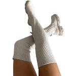 Weiße Vintage Offene Blockabsatz Damenoverkneestiefel mit Nieten mit Schnürsenkel aus Veloursleder Größe 36 für den für den Herbst 