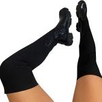 Schwarze Vintage Offene Damenoverkneestiefel mit Nieten mit Schnürsenkel aus Veloursleder Größe 36 für den für den Herbst 