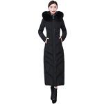 Schwarze Atmungsaktive Daunenmäntel mit Fellkapuze aus Pelz für Damen Übergrößen für den für den Winter 