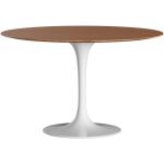 Knoll International Saarinen Esstisch rund, Tischplatte: Teak, Durchmesser: 120 cm, Gestell: weiß