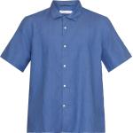 Blaue Streetwear Kurzärmelige Knowledge Cotton Apparel Nachhaltige Herrenkurzarmhemden aus Leinen Größe M für den für den Sommer 