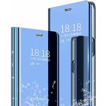 Blaue Xiaomi Redmi Note 13 Pro+ Hüllen Art: Flip Cases mit Bildern aus Glattleder mit Spiegel 