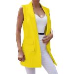 Gelbe Business Longblazer mit Knopf aus Leinen für Damen Größe XL Große Größen für den für den Sommer 